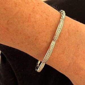 David Yurman Diamond Silver Cable and Scallop Shape Bracelet